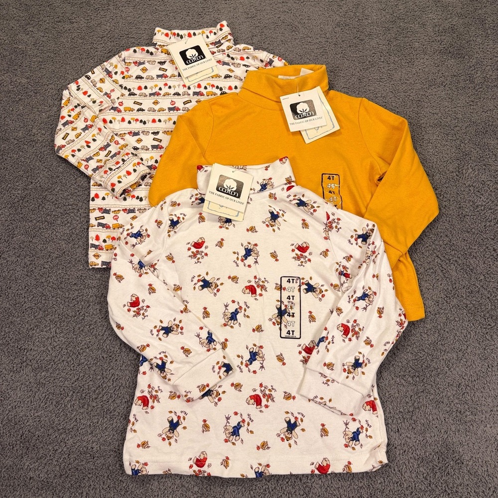 VTG Basic Editions Turtleneck Shirt Boys 4T White Car Truck Pictures Fall Autumn